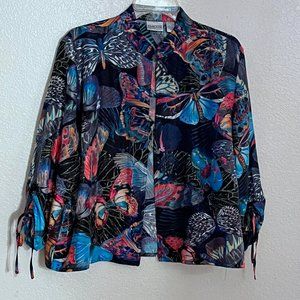 Chico's 2 Silk Butterfly Print Open Front Jacket